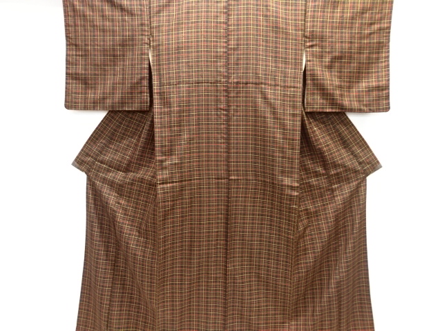 JAPANESE KIMONO / SILK / TSUMUGI / WOVEN GRID